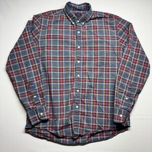 J Crew Heathered Cotton Plaid Button Down Shirt Men's Size Large Red Blue Gray